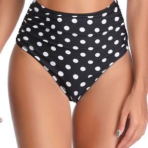 New Black &‎ White Polka Dot Bikini Bottom 786 High Waisted Tummy Control M